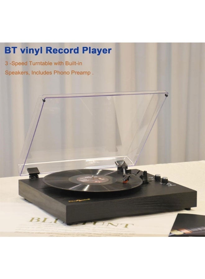 مشغل أسطوانات فينيل، مشغل أسطوانات بلوتوث، مع مكبرات صوت ستيريو مدمجة - قرص دوار ثلاثي السرعات، أسود - Image 3